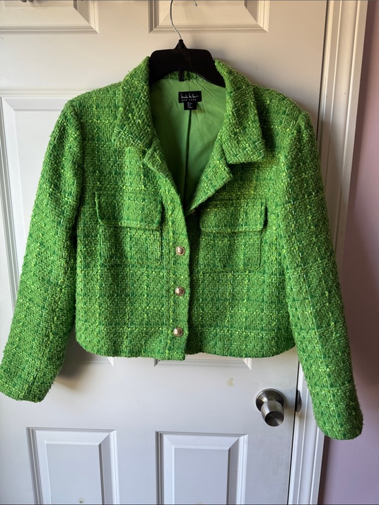 Nicole Miller Jackets & Blazers - Nicole Miller Lime Green Tweed Boxy Blazer